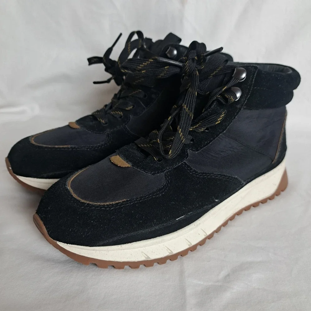 Madewell Sneaker Boot Womens 7M Black Lace Up Nylon and Suede Water Resistant